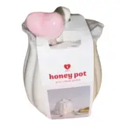 New Target Bullseye HONEY POT Valentine’s Day White Ceramic w/ Pink Dipper 5"