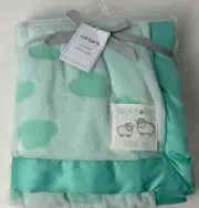 NWT Carters Dream Big Little One Aqua Green Sheep Lamb Clouds Satin Baby Blanket