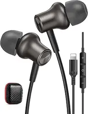 iMangoo for Apple Headphones Magnetic HiFi Stereo Bass Wired Earbuds Earphones Compatible with Lightning Connector Microphone Volume Control for iPhone 14 Plus 13 Pro Max 12 Mini 11 10 XS XR Gunmetal
