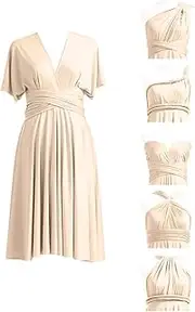 [72styles] Knee Length Short Infinity Dresses for Bridesmaids Convertible Dresses Transformer Multiway Twist Wrap Midi Dresses