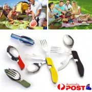 3-in-1 Camping Hiking Outdoor Pocket Folding Spoon Fork Knife Set Multi Tool AU