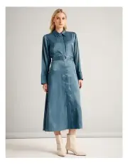 [Basque] Belted Shirt Dress in Dusty Blue