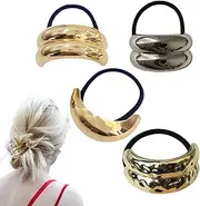 Bvizyelck Gold Hair Ties Metal,4X Geometric Stretch Hair Bands - Decorative Ponytail Holder Hair Tie Golden Hair Wrap Cuff Ring Holder for Accessories