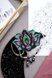 DIY Jewelry making kit "Lotus", Seed beaded brooch, Bead Embroidery Kit