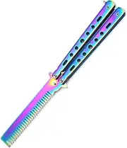 Butterfly Knife, Trainer Martial Arts Practice Steel Metal Folding Practice Knives, Survival CSGO Game Balisong Training Tool Unsharpened, Men Boys Kids Teenager Gift (Rainbow, Comb Style)