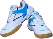 [FIRE FLY] EXCEL Badminton Shoes PU Upper Lightweight for Professional Training with Non Marking Sole White Blue