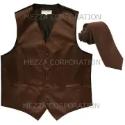 New Men's Vesuvio Napoli Tuxedo Vest 2.5" Skinny Necktie wedding Formal Brown