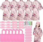 [Unittype] 6 Sets Kids Satin Robes Spa Party Supplies for Girls Kimono Slumber Robe Spa Accessories for Birthday Party Supplies