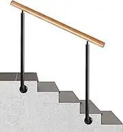 60-140cm Wooden Handrail Side Mount Stair Railing Front Porch Hand Rail with 2 Wrought Iron Posts Transitional Banister Railings for House Entrance Villa Loft Corridor(Height 95cm,140cm/55inch)