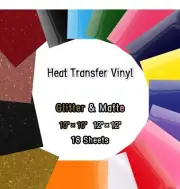 Heat Transfer Vinyl Sheets, Glitter HTV Vinyl Bundle Iron on for T Shirts 16