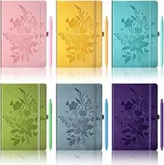 Yaomiao 12pcs Floral Leather Journals and Pens A5 Hardcover Lined Notebook Inspirational Flower Employee Gifts Bulk for Women Student Teacher Mother's Day School Office Business Supplies (Vivid)