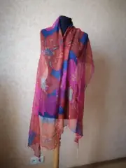EAST EDITIONS 100% Viscose Rectangular Scarf Hand Painted Floral Print