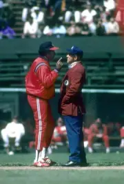 Player Manager Frank Robinson Cleveland Indians arguing with a ba- 1976 Photo