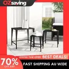 Nesting Tables 3 pcs Black Steel Rattan Indoor Outdoor Size Large Medium Small 9