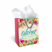 Gift Paper Medium Tote Bags Hawaiian Aloha Flowers Mele Kalikimaka Holiday Wrap