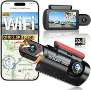 [Juscar] WiFi 2K Dual Dash Cam with GPS, 2K+1080P Front and Inside Car Camera, Free 32G Card, Dash Camera for Cars with Super Night Vision, 3" IPS Screen, 24H Parking Mode, G-Sensor, Loop Recording