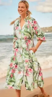 NWT TOMMY BAHAMA DAYBREAK HIBISCUS Midi/Maxi DRESS 100% LINEN TROPICAL FLORAL M