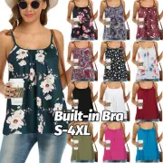 Plus Size Casual Flowy Loose Fit Tank Tops with Built in Bra Camisole for Women