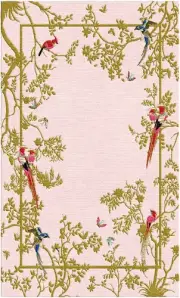 Wendy Morrison Pink Birds Design Kimono Noir Hand-Tufted Rug Costom Designs cont