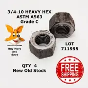 NUTS HEX STEEL 3/4-10 ASTM A563-Grade C Un-PLATED HEAVY (4) 1.231" Flats 711995