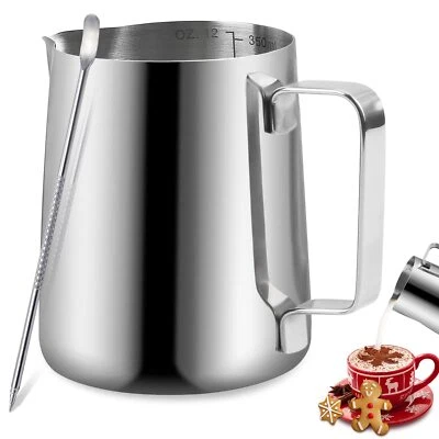 12OZ Milk Frothing Pitcher Stainless Steel Steaming Cup Jug for Espresso Latte