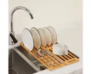 CARLA HOME Foldable Bamboo Dish Drying Rack for Kitchen