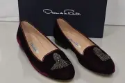 NEW Oscar de la Renta Bead Tassel Ciciclo Burgundy velvet loafers Flat SHOES 40