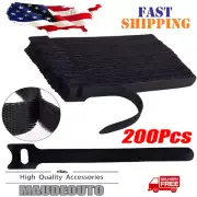 200 xCable Straps Black Wire Cord Hook Loop Ties Reusable Fastening Organizer