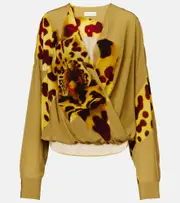 [Dries Van Noten] Dries Van Noten Printed draped satin blouse AU 10 green