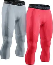 [ATHLIO] Men's 3/4 Compression Pants, Cool Dry Capri Athletic Leggings, Running Workout Tights, Gym Base Layer