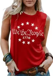 PECHAR We The People Tank Top for Women Patriotic Sleeveless Medium, Red