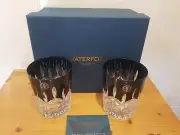 Waterford Crystal Lismore Black Cut DOF Whiskey Tumblers Glasses Boxed New Pair