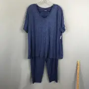 Natori Pajama Set Womens XXL 2XL Blue Heathered Top Pants Lounge Soft NEW
