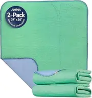 AMiNA Washable Underpads, 34" x 36" (Pack of 2) - Heavy Absorbency Reusable Incontinence Pads for Kids, Adults, Elderly, and Pets - Waterproof Protective Pad for Bed, Couch, Sofa, Furniture, Floor