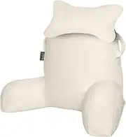 Reading Pillow for Sitting in Bed Couch Adult, Back Pillow with arm Support and Pockets, Adult Back Pillow Chair for Bed Rest, Reading, Watching TV, Gaming for Boys and Girls (Beige, Standard)
