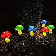 Tuwei Solar String Lights, 8pcs Multi Color LED Mushroom Solar String Lights, Outdoor Waterproof, 8 Lighting Modes, Remote Control, Includes Clips/Hooks
