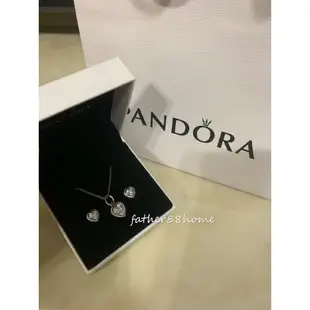 PANDORA 潘朵拉 閃耀愛心 純銀 耳環 項鍊組