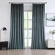 Vision Home Storm Blue Velvet Pinch Pleated Blackout Curtains 95% Room Darkening Window Curtains 90 inch for Living Room Bedroom Thermal Insulated Velvet Pleat Drapes Pin Hooks Back Tab 40" Wx90 Lx2