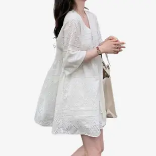 【SeasonsBikini】寬鬆雕花簍空連身裙 -381(連身裙雕花洋裝白洋裝婚禮洋裝渡假洋裝)