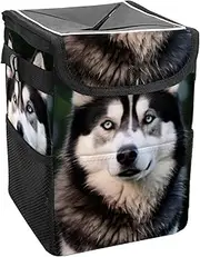 Car Trash Can with Lid and Storage Pockets Leak-Proof Organizer,Waterproof Garbage Can,Jungle Black Animal Dog Pattern