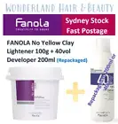 FANOLA No Yellow Clay Hair Lightening Bleach Powder 100g + 40vol Developer 200ml