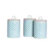 Nicola Spring Tea Coffee and Sugar Canister Storage Jar - Porcelain - Print Design - Pack of 3