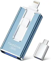 SUDEHO USB Stick 256GB for iPhone, MFi Certified Lightning Memory Stick Stable Data Transfer, 4 in1 Flash Drive for iPhone/iPad/Android/PC, Easily Back Up and Save Files, AshBlue