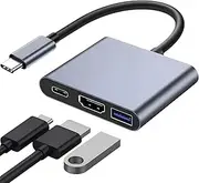 T Tersely USB-C to HDMI Multiport Adapter Cable with Charging Port, Type C 4K HDMI Converter, Hub with 100W PD Charging for iPhone, iPad, MacBook Pro Air, USB C to USB Port 3.0 Dongle 10Gbps