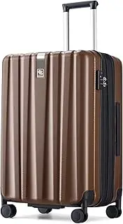 Hanke Underseat Carry On Luggage Suitcase with Wheels 14in 16in 20in 24in 29in Spinner TSA Luggage Lighweight PC Hardside Rolling Suitcases Travel Bag, Brown, Expandable 24 Inch