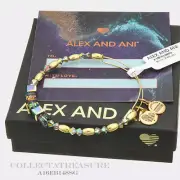 Authentic Alex and Ani MIRROR Beaded Swarovski Crystal Shiny Gold Bangle