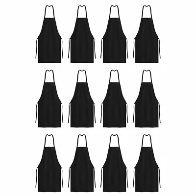 12 Pack of Kitchen Aprons - Full Bib Size Polyester Apron - Black Red or White