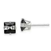 Sterling Silver Black & White 6mm Square Cz Snap-In Set Stud Earrings