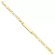 Real 14K Yellow Gold 6" Figaro Chain Child Kid Baby ID Bracelet Children