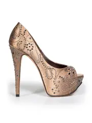 Beige Crystal Embellished Platform Heels